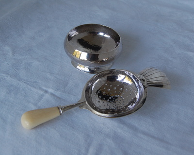 silver Tea Strainer and stand
