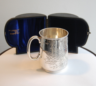 Aesthetic Movement silver Christening Mug