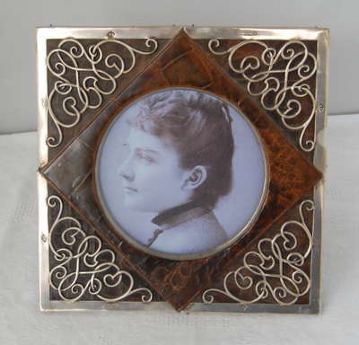 Edwardian leather and silver photograph frame