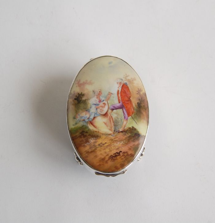Edwardian Silver and Porcelain Ring Box