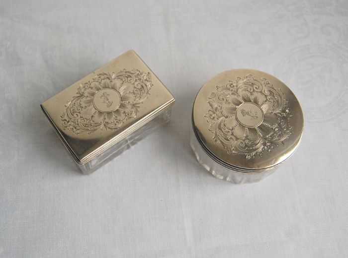 Victorian Silver topped Dressing Table Jars