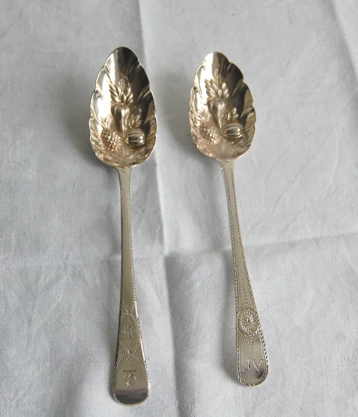 Georgian Silver Serving Spoons with Berry Decoration